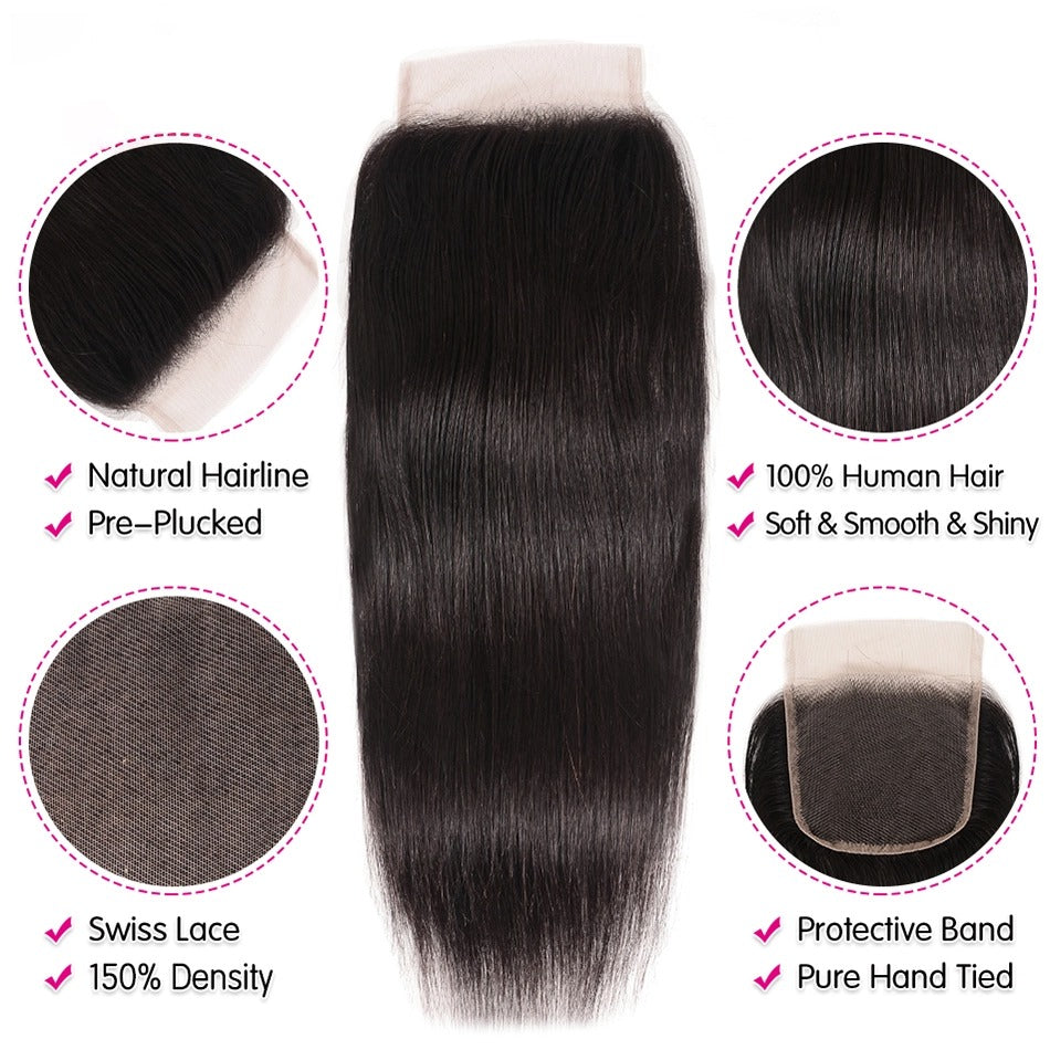 Straight Brizilian Virgin Human Hair | Natural Black 5*5 HD Lace Closure Swiss Lace 1 PCS | Eleway Hair Wigs