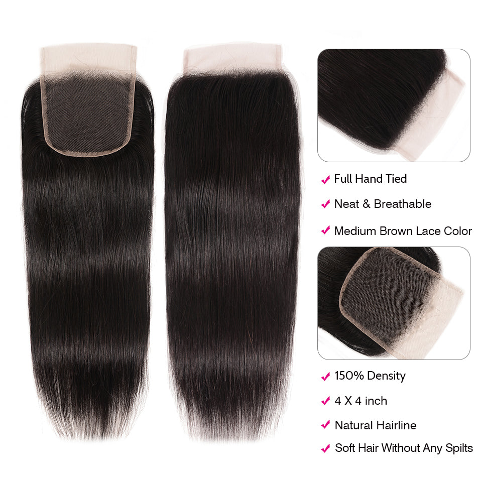Straight Brizilian Virgin Human Hair | Natural Black 5*5 HD Lace Closure Swiss Lace 1 PCS | Eleway Hair Wigs