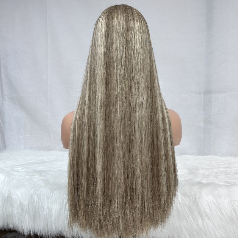 Jewish Kosher Wig Lace Top Virgin European Human Hair Lace Front Wig Medium Brown Color with Highlights