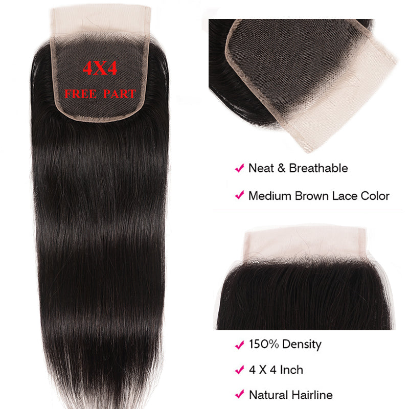 Straight Brizilian Virgin Human Hair | Natural Black 5*5 HD Lace Closure Swiss Lace 1 PCS | Eleway Hair Wigs