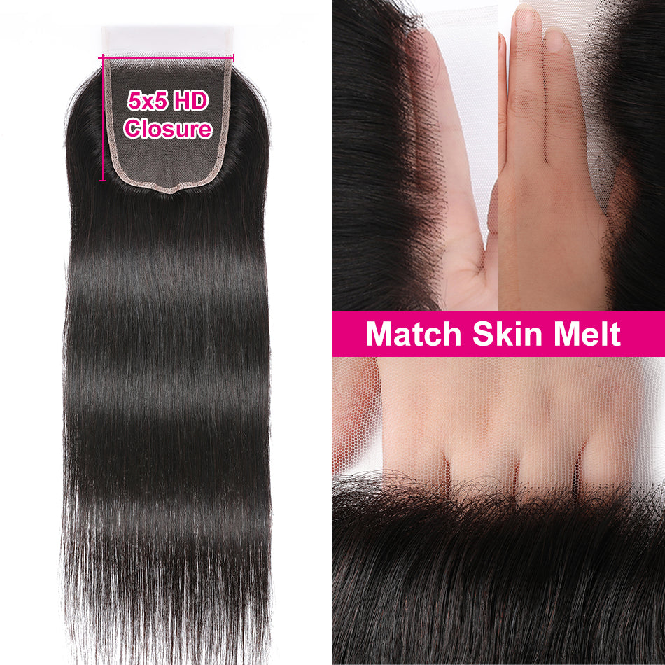 Straight Brizilian Virgin Human Hair | Natural Black 5*5 HD Lace Closure Swiss Lace 1 PCS | Eleway Hair Wigs