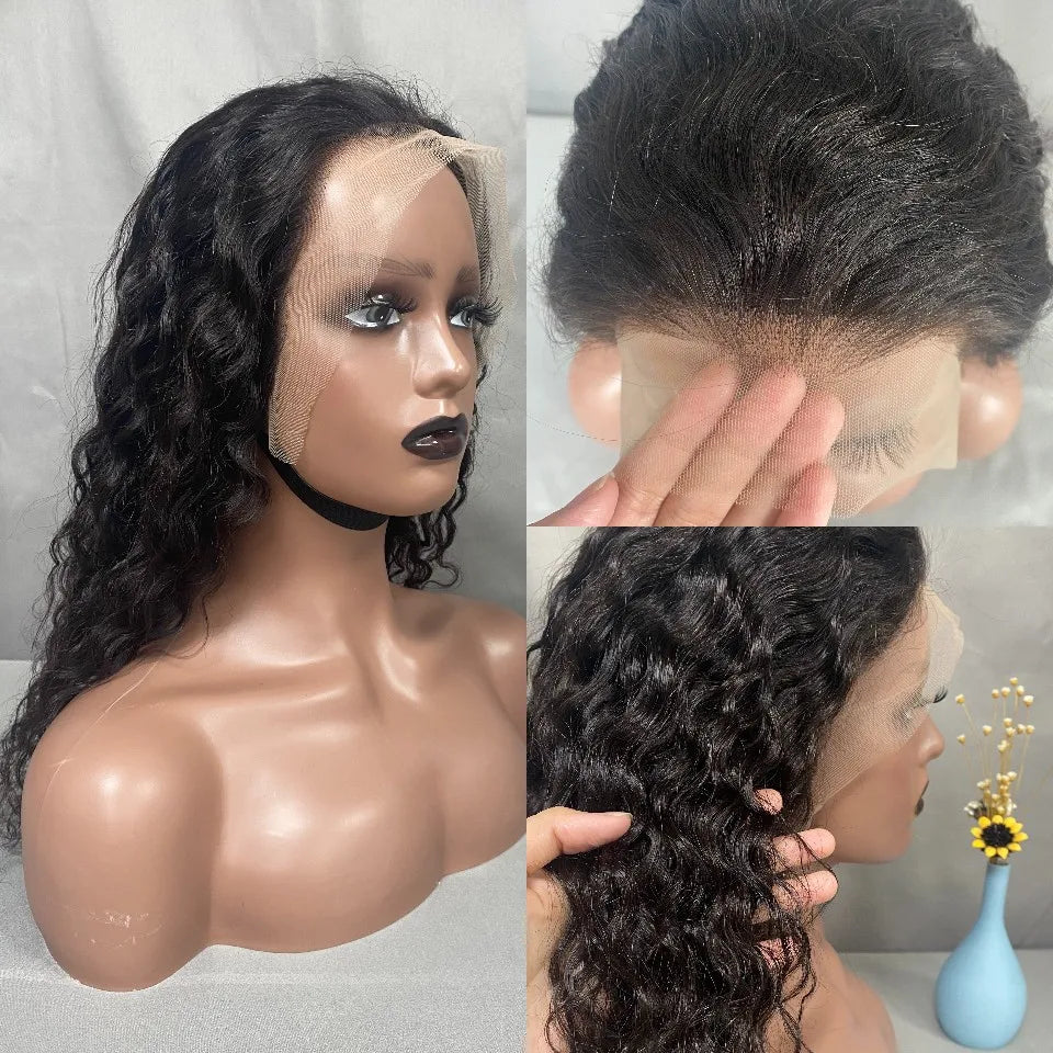 34 Inch Human Hair Wig Water Wave Lace Front Wigs 200 Density Brazilian Virgin Human Hair 13X4 Lace Wigs For Women Natural Black