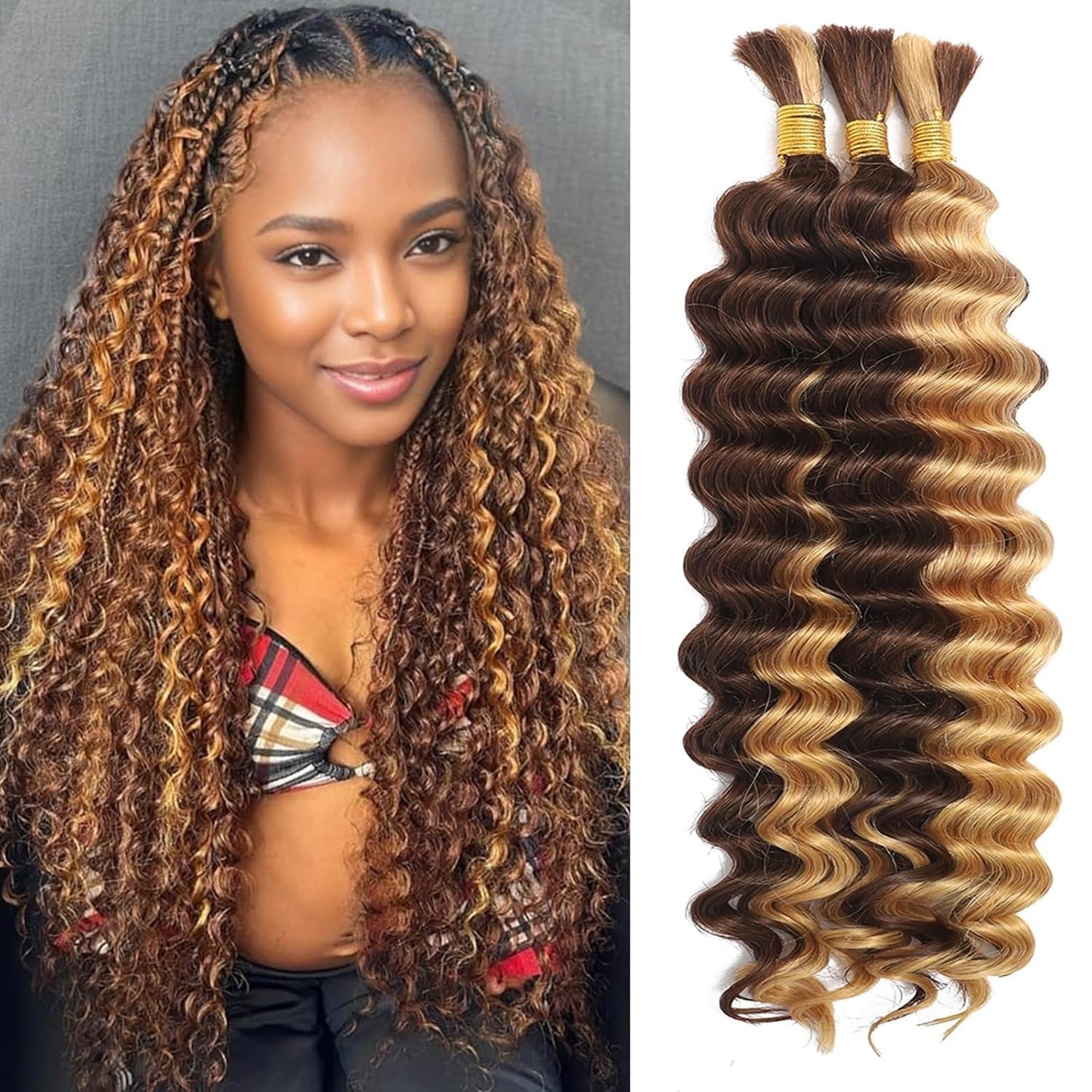 Human Braiding Hair for Boho Braids Human 110g 20 Inch Curly Boho Hair for Braiding Knotless 12A Deep Wave Bulk Bohemian 3 Bundles/Pack Natural Color