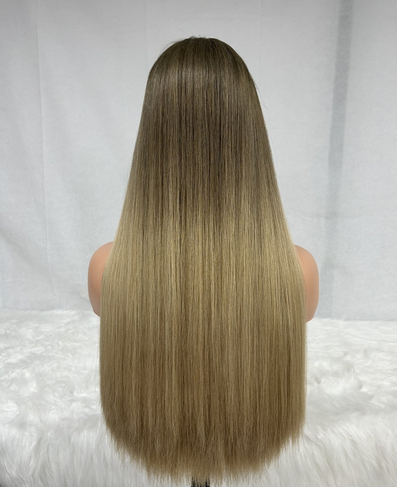 Ombre Light Brown Rooted Color Swiss Lace Top Long Hair Kosher Wigs European Virgin Human Hair Jewish Sheitel Wigs