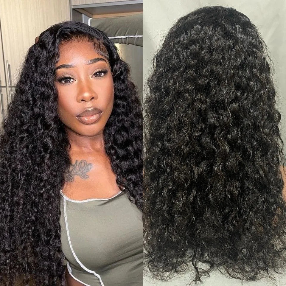 34 Inch Human Hair Wig Water Wave Lace Front Wigs 200 Density Brazilian Virgin Human Hair 13X4 Lace Wigs For Women Natural Black
