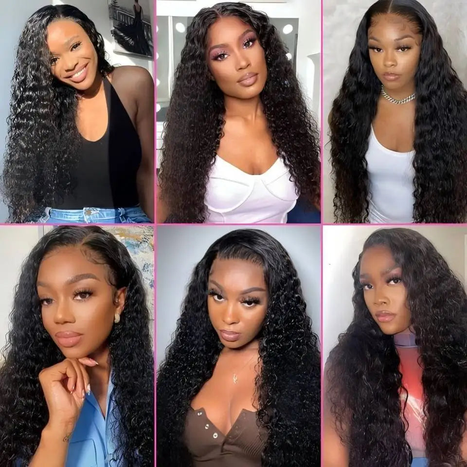 34 Inch Human Hair Wig Water Wave Lace Front Wigs 200 Density Brazilian Virgin Human Hair 13X4 Lace Wigs For Women Natural Black
