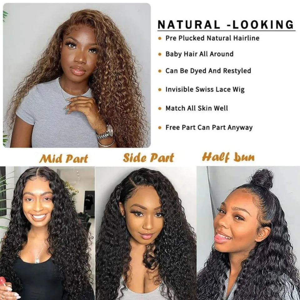 34 Inch Human Hair Wig Water Wave Lace Front Wigs 200 Density Brazilian Virgin Human Hair 13X4 Lace Wigs For Women Natural Black