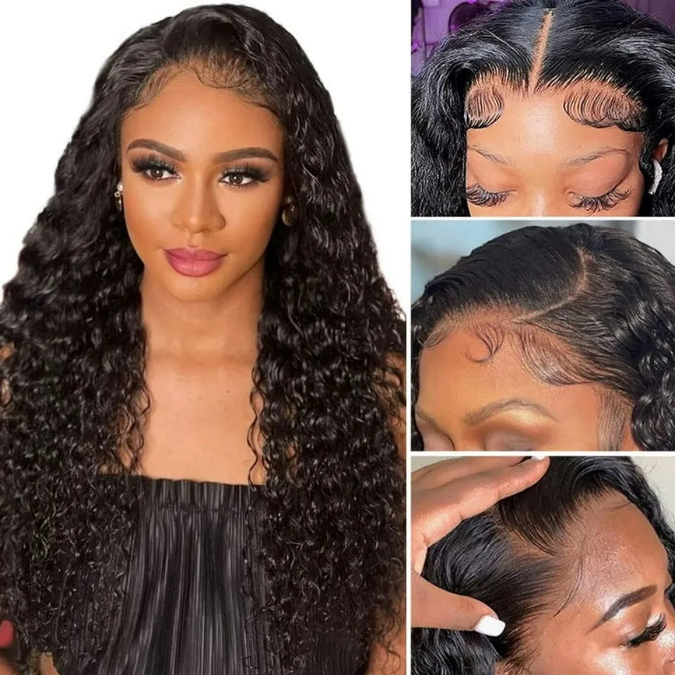 34 Inch Human Hair Wig Water Wave Lace Front Wigs 200 Density Brazilian Virgin Human Hair 13X4 Lace Wigs For Women Natural Black