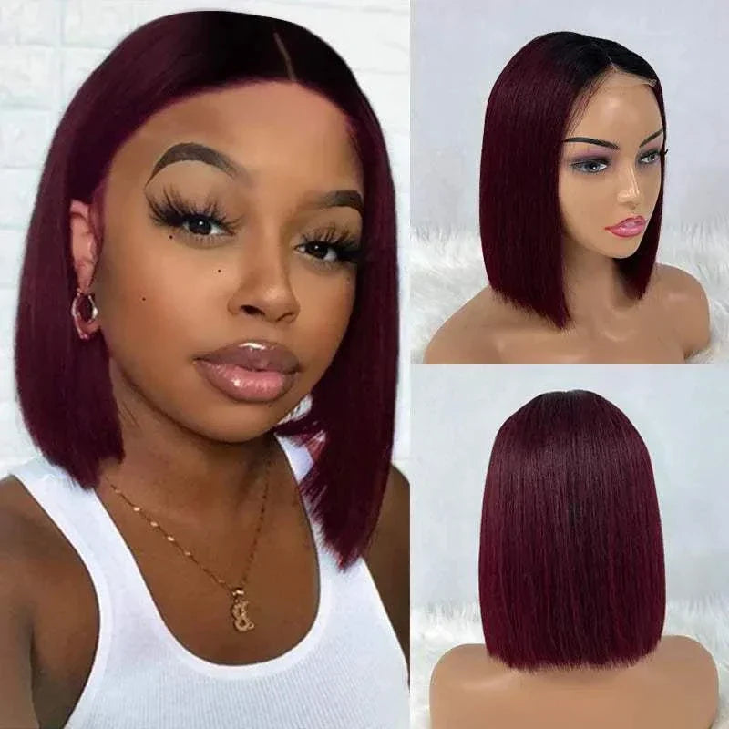 Wig Fast Two Glueless wigs-Super Double Drawn 2x6 Lace Closure Bob Wig Bone Straigh ...