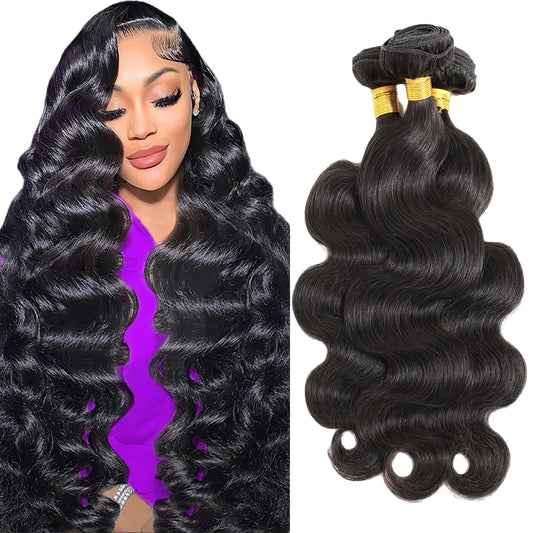 12A Brazilian Virgin Human Hair Bundles – Body Wave, 22 24 26 Inch, 100% Unprocessed, Natural Black Extensions